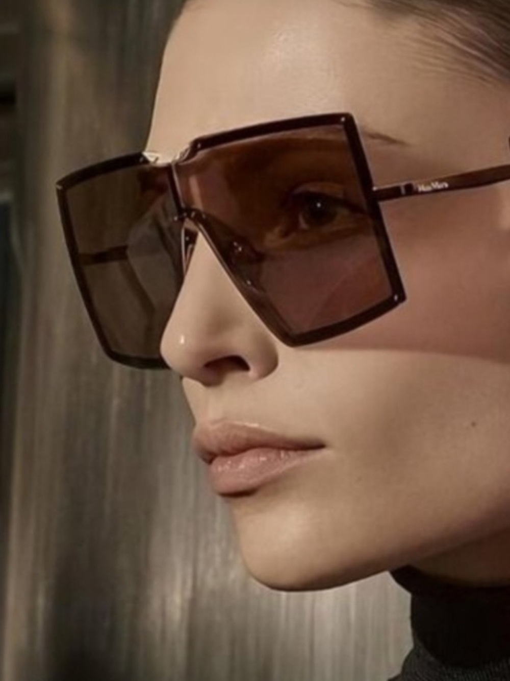 MaxMara Black Shield Sunglasses with Gold Accent
